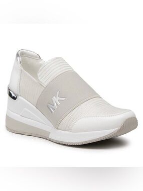 Michael Kors Women's White and Silver Felix Trainer Wedge Sneaker